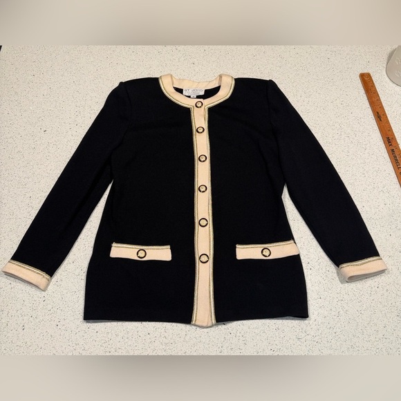 St. John Santana Knit Sweater Blazer | Preppy Classic | Gold Black Cream - Picture 1 of 4